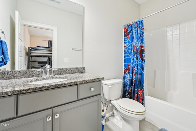 421 Gilpin Way, Cary, NC 27519 - bathroom featuring toilet, vanity, and shower / bathtub combination with curtain