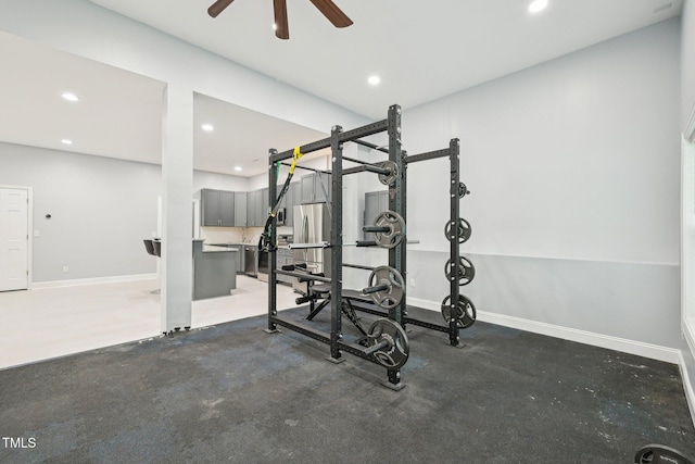 421 Gilpin Way, Cary, NC 27519 - workout room with recessed lighting, baseboards, and a ceiling fan