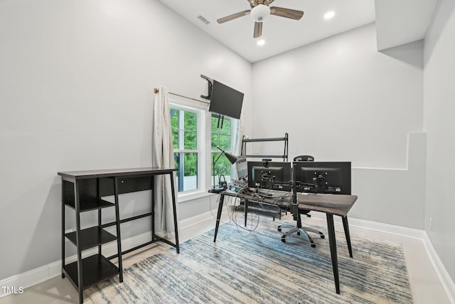 421 Gilpin Way, Cary, NC 27519 - office space featuring baseboards, ceiling fan, a towering ceiling, and recessed lighting