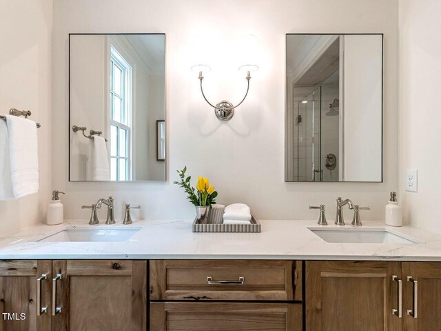 2641 Sidford Aly, Raleigh, NC 27608 - bathroom with double vanity and a stall shower