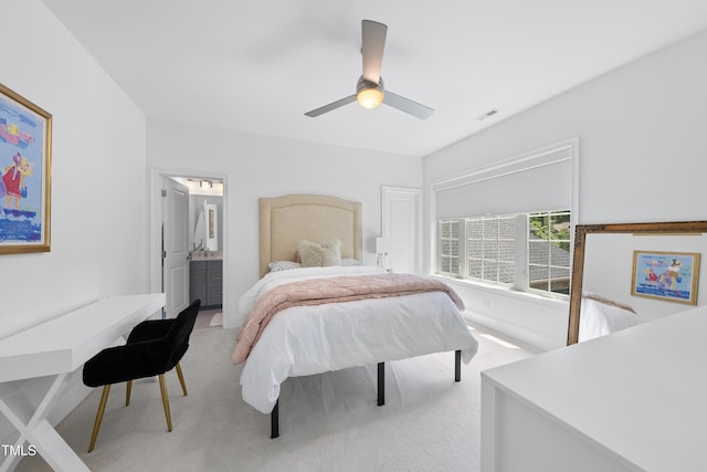 7545 Hasentree Club Dr, Wake Forest, NC 27587 - carpeted bedroom with ceiling fan and ensuite bath