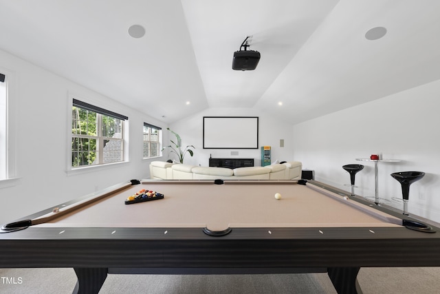 7545 Hasentree Club Dr, Wake Forest, NC 27587 - game room featuring vaulted ceiling and billiards table
