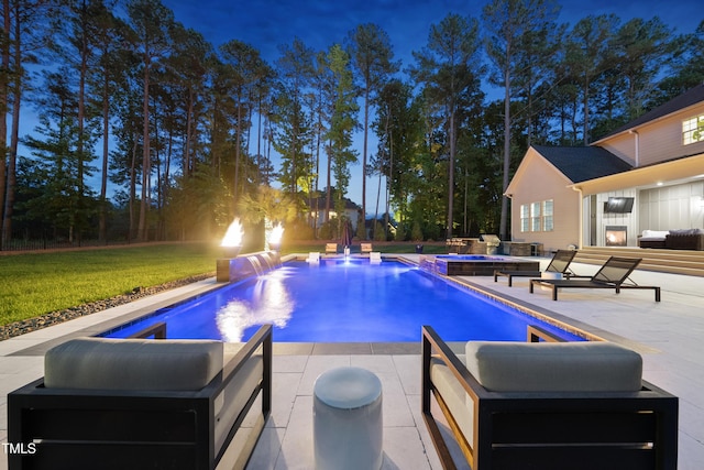 7545 Hasentree Club Dr, Wake Forest, NC 27587 - view of pool featuring a lawn, a patio, and a pool with connected hot tub