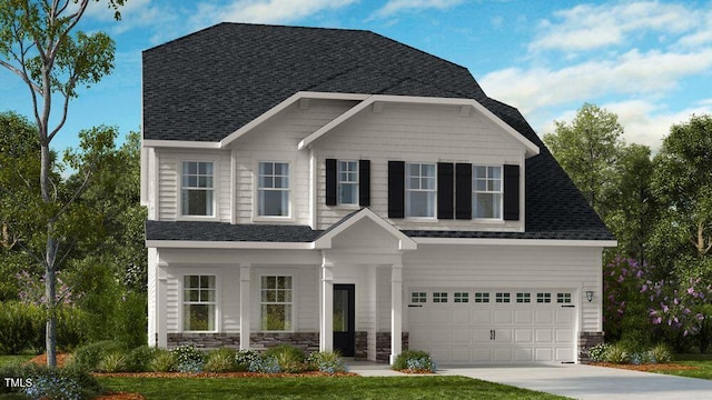 1021 Dillon Lake Dr, Knightdale, NC 27545 - view of front of property with a garage, roof with shingles, stone siding, and driveway