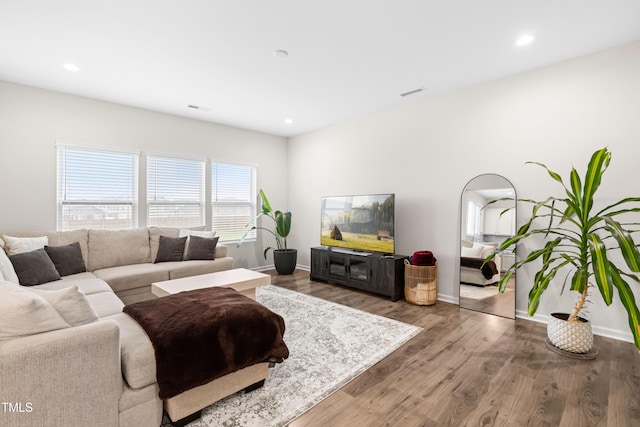 66 Arlie Ln, Lillington, NC 27546 - living area with wood finished floors, baseboards, and recessed lighting