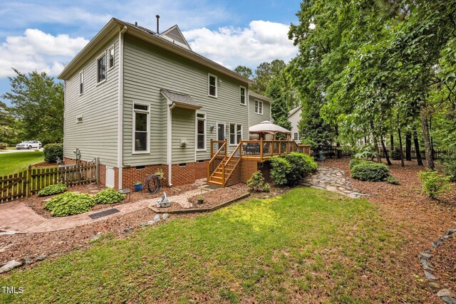 106 Fawley Ct, Cary, NC 27519 - rear view of house featuring a deck, crawl space, and stairs