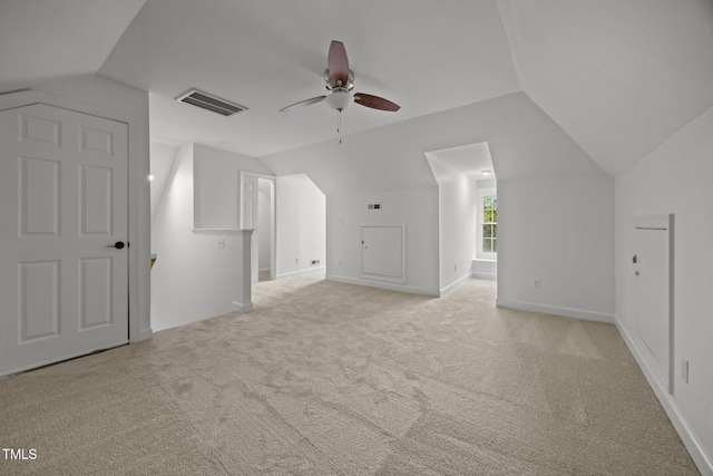106 Fawley Ct, Cary, NC 27519 - bonus room featuring vaulted ceiling, carpet flooring, ceiling fan, and baseboards
