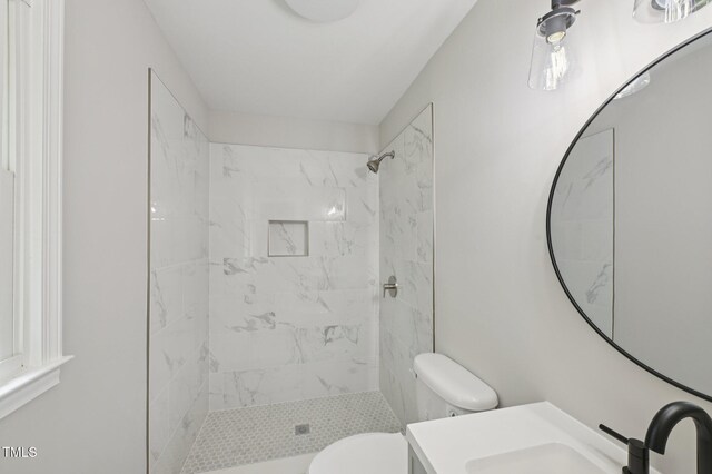 1308 Swallow Dr, Raleigh, NC 27606 - bathroom with toilet, a marble finish shower, and vanity