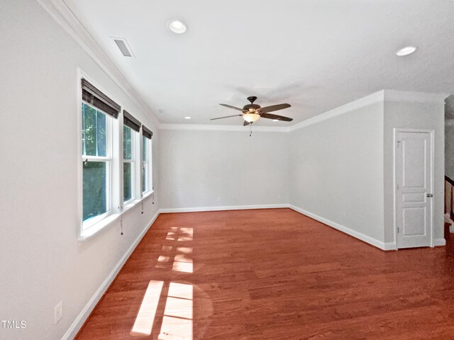 148 Daneborg Rd, Durham, NC 27703 - empty room with baseboards, crown molding, a ceiling fan, recessed lighting, and wood finished floors