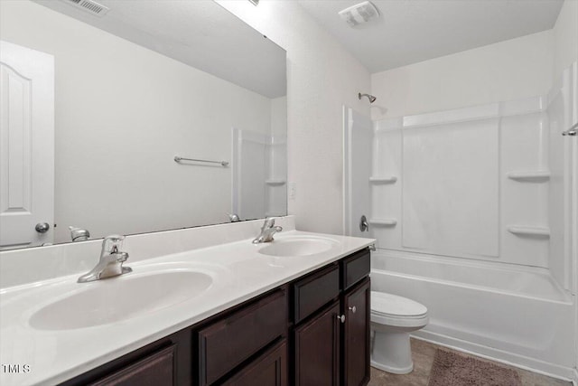 228 Botanical Ct, Bunnlevel, NC 28323 - bathroom featuring toilet, tub / shower combination, double vanity, and tile patterned flooring