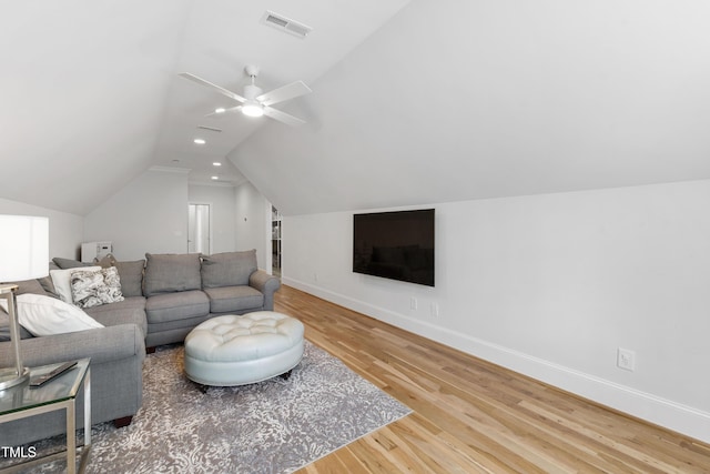 911 Canterbury Rd, Raleigh, NC 27607 - living area featuring wood finished floors, lofted ceiling, baseboards, and ceiling fan