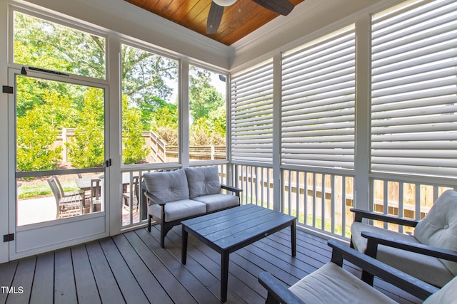 911 Canterbury Rd, Raleigh, NC 27607 - sunroom / solarium featuring ceiling fan, an outdoor living space, and plenty of natural light