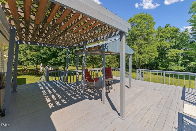 8089 Crawford Currin Rd, Oxford, NC 27565 - wooden deck featuring a pergola and a lawn