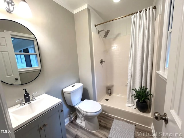 108 W Marsha Gayle Ct, Fuquay Varina, NC 27526 - bathroom featuring toilet, vanity, wood finished floors, and a shower with shower curtain