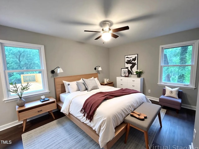 108 W Marsha Gayle Ct, Fuquay Varina, NC 27526 - bedroom featuring dark wood-type flooring, baseboards, and ceiling fan