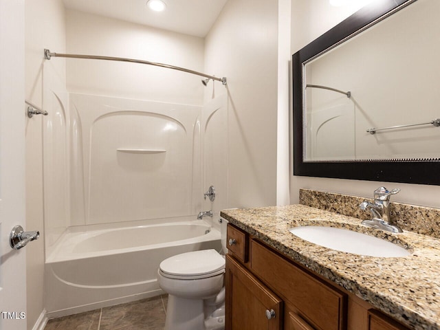 207 Callum Pl, Cary, NC 27519 - full bath featuring vanity, shower / tub combination, toilet, tile patterned floors, and recessed lighting