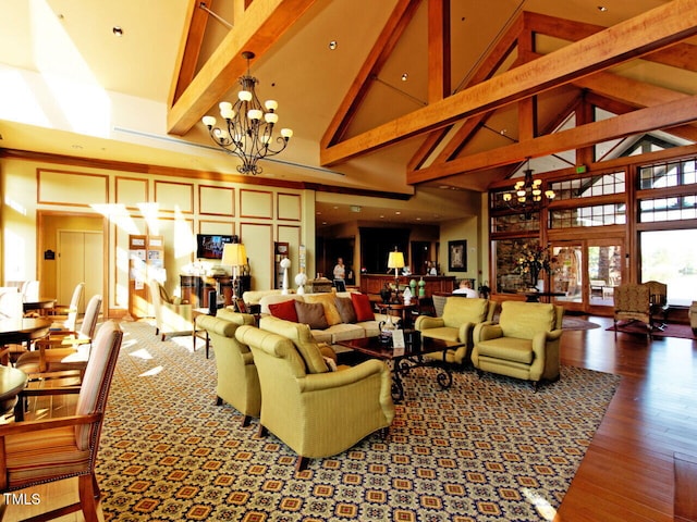 207 Callum Pl, Cary, NC 27519 - lobby featuring high vaulted ceiling, a decorative wall, and beam ceiling