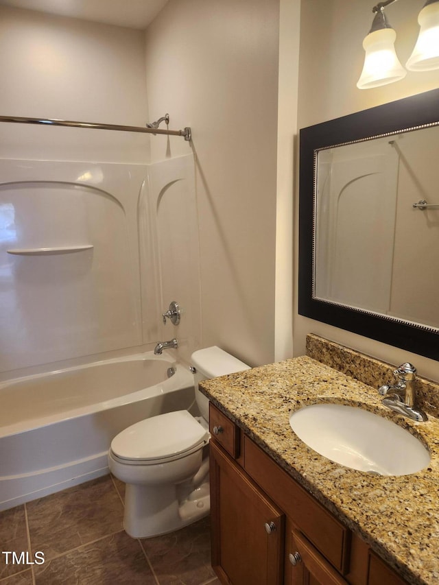 207 Callum Pl, Cary, NC 27519 - bathroom featuring vanity, shower / bathtub combination, toilet, and tile patterned flooring