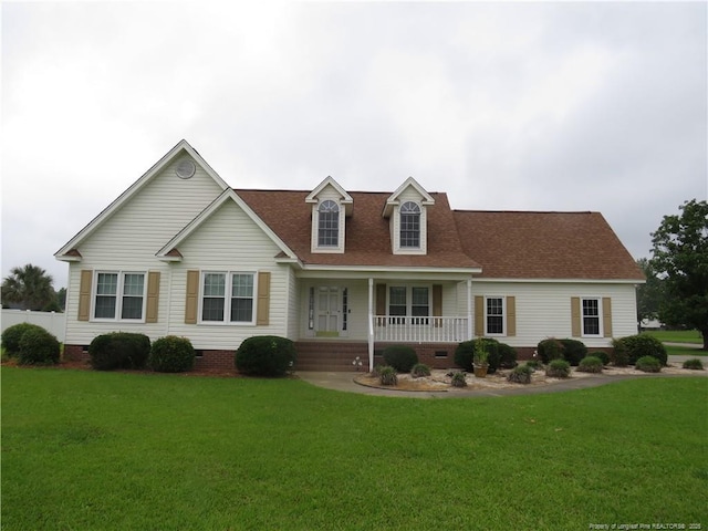 103 Autumn Chase Blvd, Lumberton, NC 28358 - cape cod house with crawl space, covered porch, a front lawn, and roof with shingles