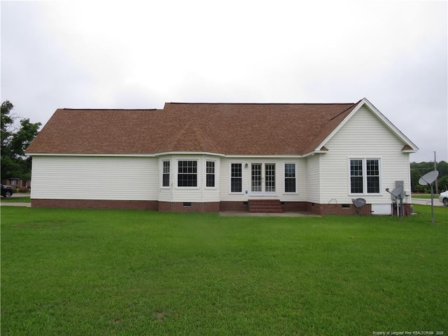 103 Autumn Chase Blvd, Lumberton, NC 28358 - rear view of house with crawl space, a shingled roof, a yard, and entry steps