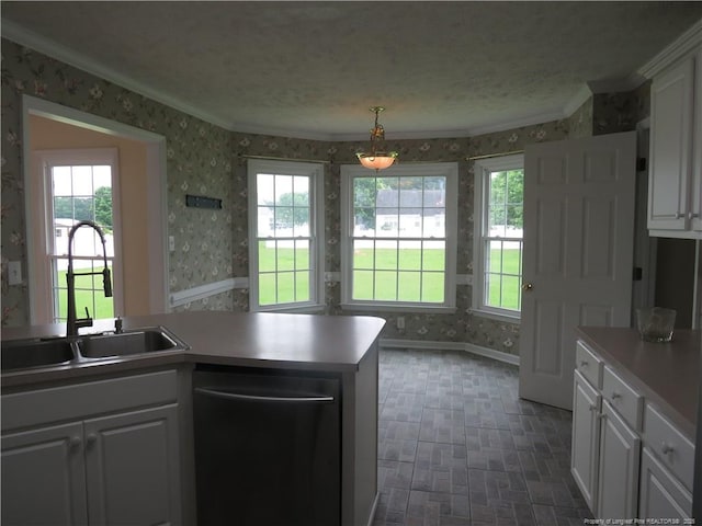 103 Autumn Chase Blvd, Lumberton, NC 28358 - kitchen with dishwasher, a sink, wallpapered walls, brick patterned flooring, and healthy amount of natural light