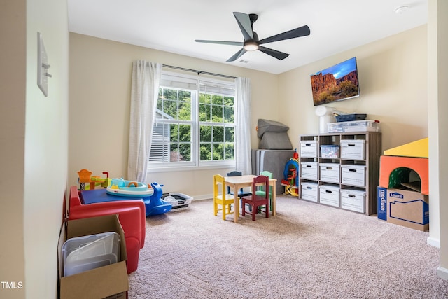 6 Beaver Creek Ln, Durham, NC 27703 - rec room with carpet floors, ceiling fan, and baseboards