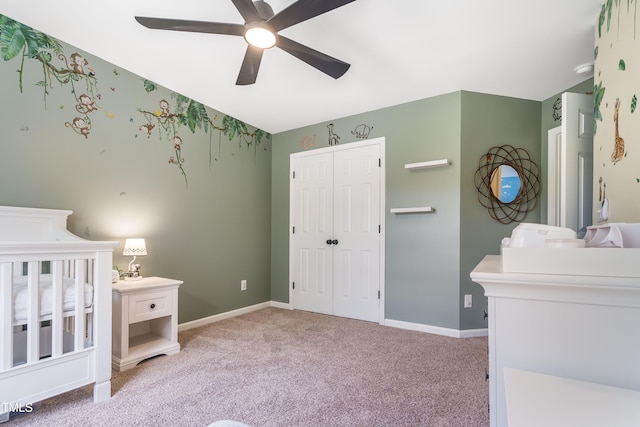 6 Beaver Creek Ln, Durham, NC 27703 - bedroom with carpet flooring, a closet, a ceiling fan, and baseboards