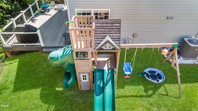 6 Beaver Creek Ln, Durham, NC 27703 - view of playground featuring central AC unit and a lawn