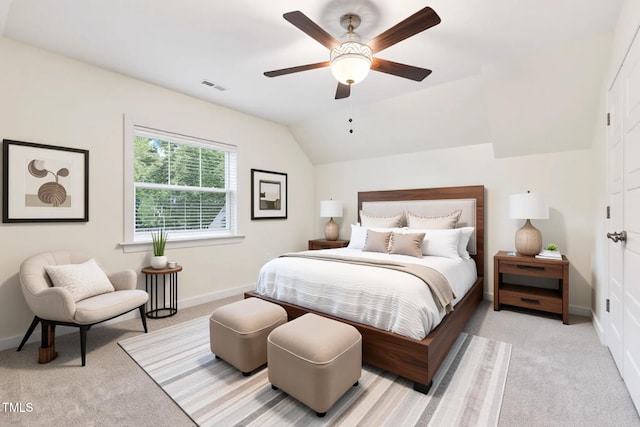 100 Lexington Ave, Zebulon, NC 27597 - bedroom featuring carpet floors, baseboards, ceiling fan, and lofted ceiling
