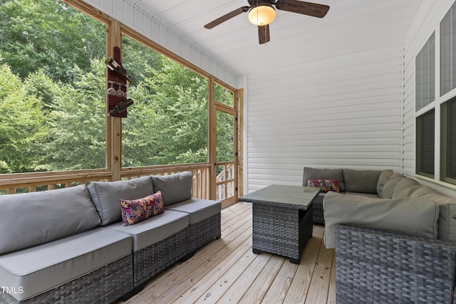 100 Lexington Ave, Zebulon, NC 27597 - wooden terrace featuring an outdoor hangout area and a ceiling fan
