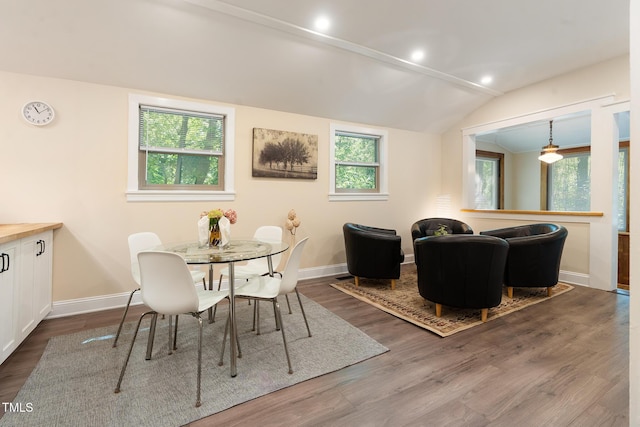 126 Barclay Rd, Chapel Hill, NC 27516 - dining room featuring healthy amount of natural light, lofted ceiling, dark wood-style flooring, baseboards, and recessed lighting
