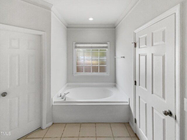 105 Crosswaite Way, Cary, NC 27518 - full bathroom featuring a garden tub, tile patterned flooring, and ornamental molding