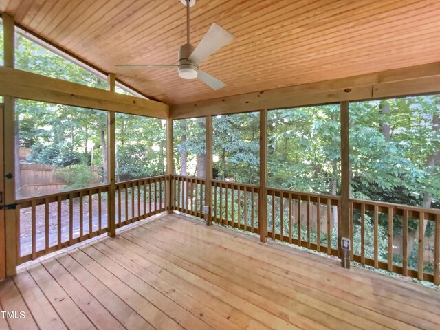 105 Crosswaite Way, Cary, NC 27518 - unfurnished sunroom with a ceiling fan and vaulted ceiling