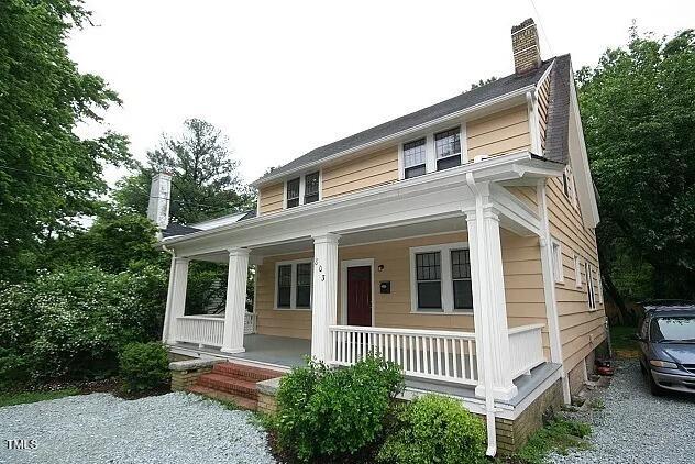 803 W Club Blvd, Durham, NC 27701 - view of front of home featuring covered porch and a chimney