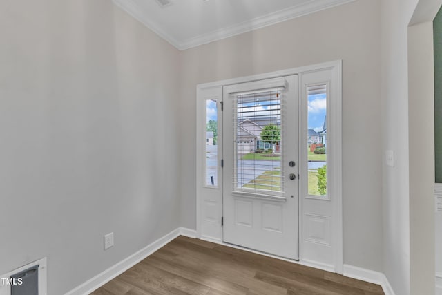 3449 S Beaver Ln, Raleigh, NC 27604 - foyer entrance featuring ornamental molding, healthy amount of natural light, dark wood-style flooring, and baseboards