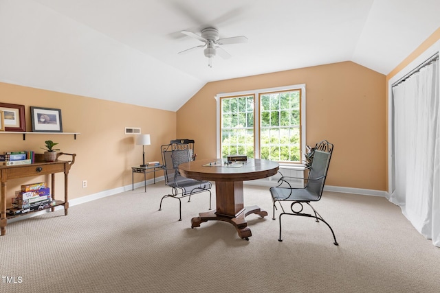 816 Miller Rd, Hillsborough, NC 27278 - carpeted home office featuring vaulted ceiling, a ceiling fan, and baseboards
