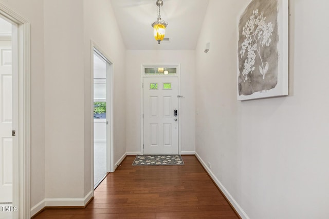 309 Plank Bridge Way, Morrisville, NC 27560 - entryway with wood finished floors, baseboards, and vaulted ceiling