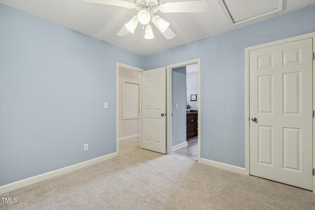 309 Plank Bridge Way, Morrisville, NC 27560 - unfurnished bedroom featuring light colored carpet, baseboards, ensuite bathroom, and a ceiling fan