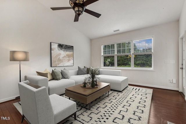 309 Plank Bridge Way, Morrisville, NC 27560 - living area with hardwood / wood-style floors, ceiling fan, baseboards, and lofted ceiling
