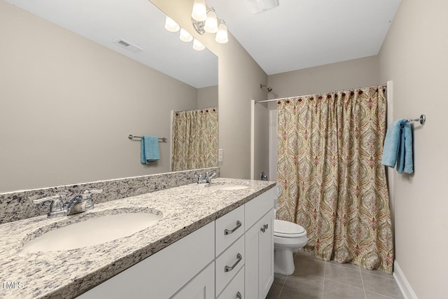 1374 Patriot Points Way, Fuquay Varina, NC 27526 - full bathroom with toilet, double vanity, tile patterned floors, curtained shower, and baseboards