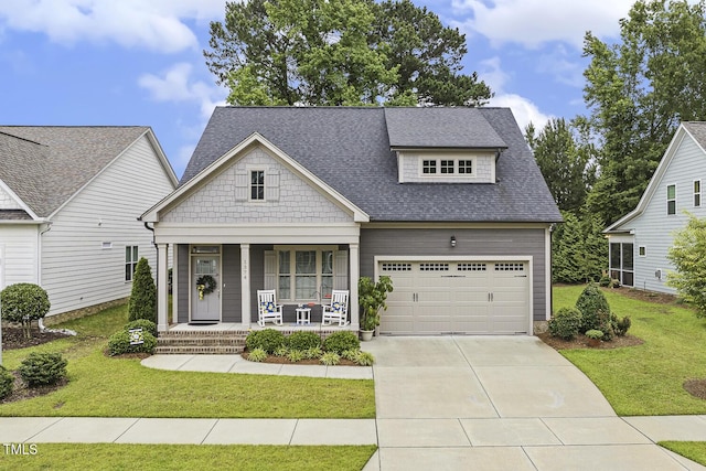 1374 Patriot Points Way, Fuquay Varina, NC 27526 - view of front facade featuring a porch, a front yard, a shingled roof, and driveway