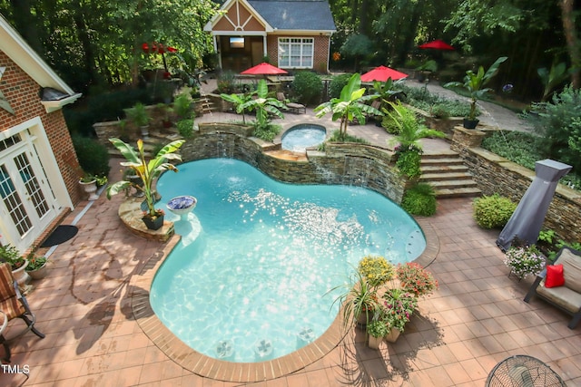 4021 Chaumont Dr, Apex, NC 27539 - view of pool featuring a patio, french doors, and a pool with connected hot tub
