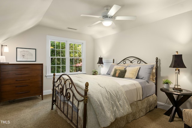 4021 Chaumont Dr, Apex, NC 27539 - carpeted bedroom featuring vaulted ceiling, baseboards, and ceiling fan