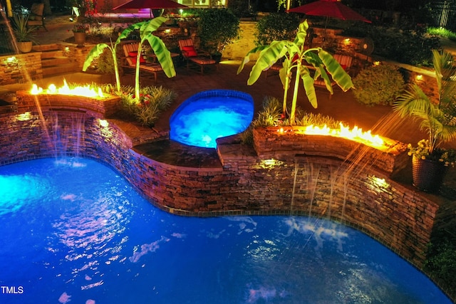 4021 Chaumont Dr, Apex, NC 27539 - view of swimming pool featuring an outdoor fire pit, an in-ground hot tub, and a patio