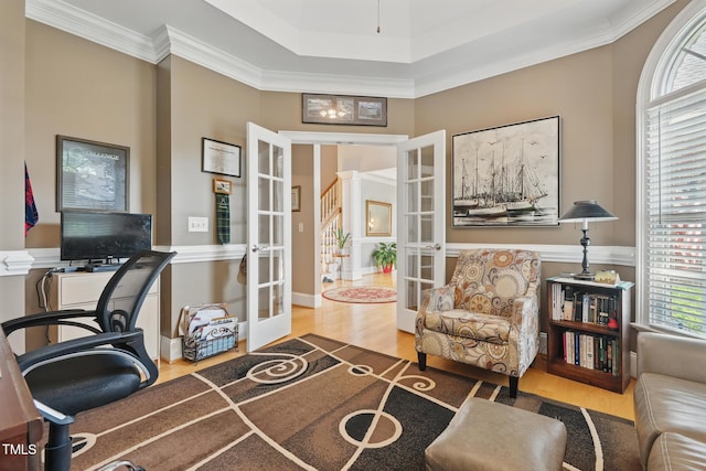 1149 The Preserve Trl, Chapel Hill, NC 27517 - office area featuring french doors, healthy amount of natural light, wood finished floors, and ornamental molding
