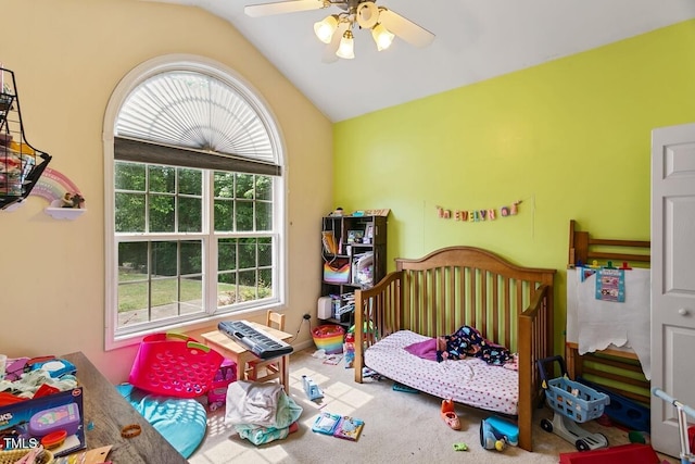 320 Madres Ln, Morrisville, NC 27560 - bedroom featuring lofted ceiling, carpet, and a ceiling fan