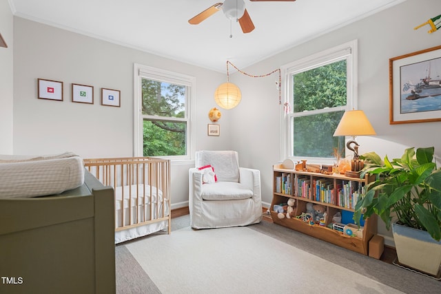 729 Mial St, Raleigh, NC 27608 - bedroom with crown molding and a ceiling fan