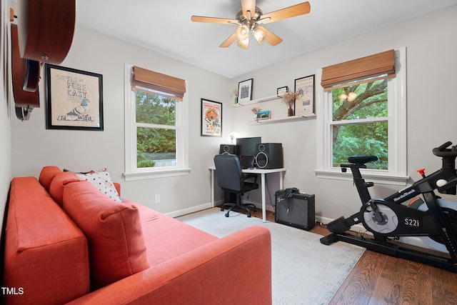 729 Mial St, Raleigh, NC 27608 - office featuring wood finished floors, ceiling fan, and baseboards