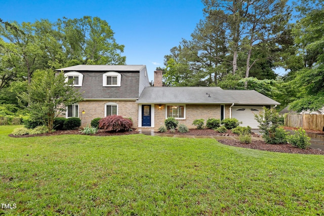 2805 Friendship Rd, Durham, NC 27705 - dutch colonial with a garage, a chimney, brick siding, and roof with shingles