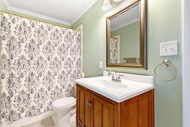 2805 Friendship Rd, Durham, NC 27705 - full bath with toilet, ornamental molding, vanity, and curtained shower